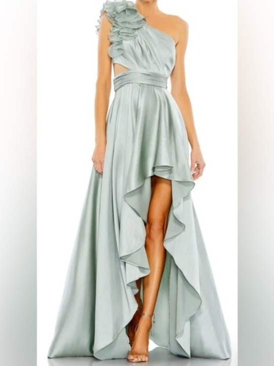Mac Duggal Dresses & Skirts - Mac Duggal Sage Green One-Shoulder Ruffle High-Low Gown